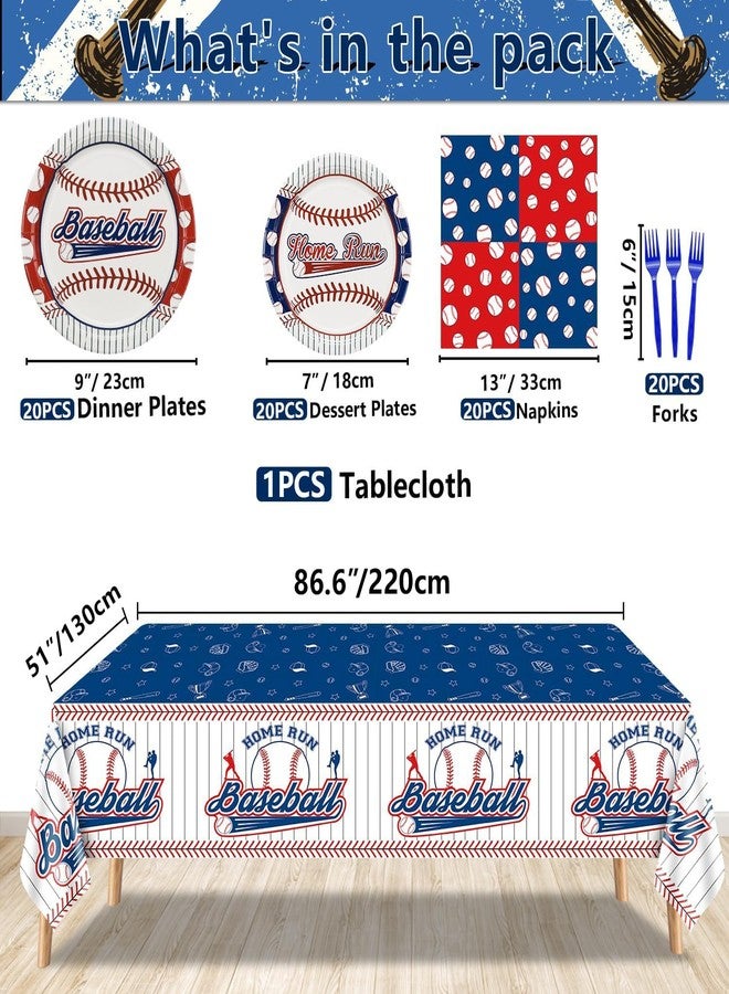 PTECDROTS Baseball Party Decorations - 81Pcs Baseball Plates and Napkins Sets, Tablecloth, Blue Forks for Sports Fans Kid Adult Birthday Party Supplies, Serve 20 - Image 2
